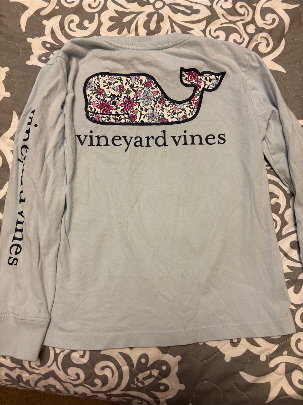 Vineyard Vines Light Blue Long Sleeve Tee with Floral Whale
